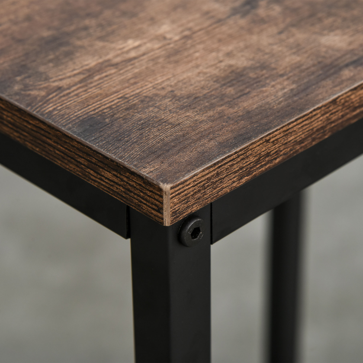 Industrial Bar Height Dining Table Set With 2 Stools & Side Shelf