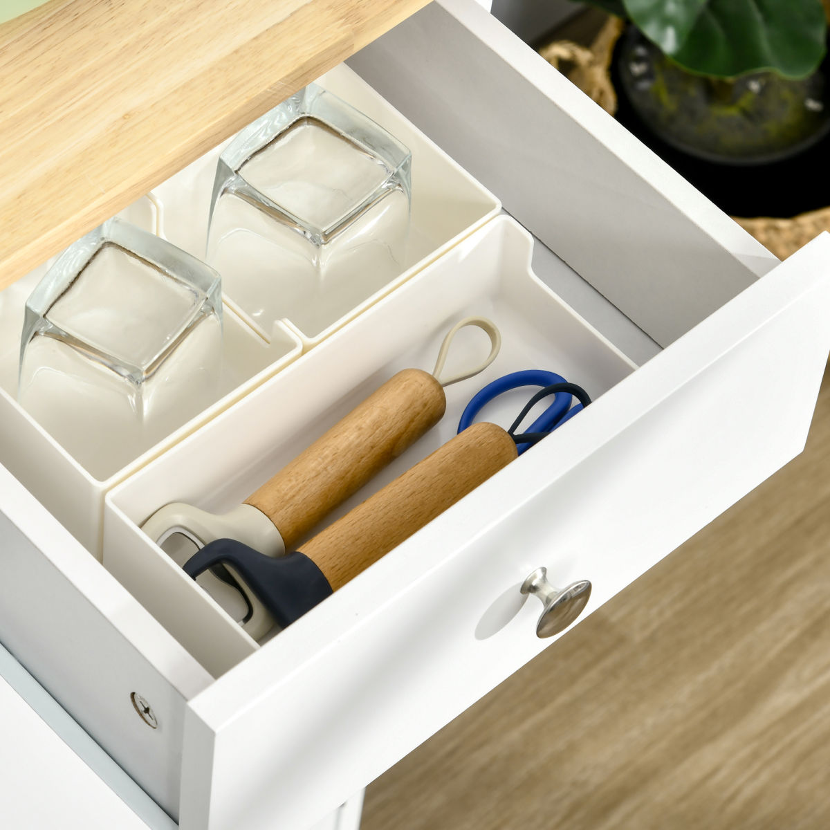 Sideboard with Rubberwood Top, Buffet Drawers and Adjustable Shelves