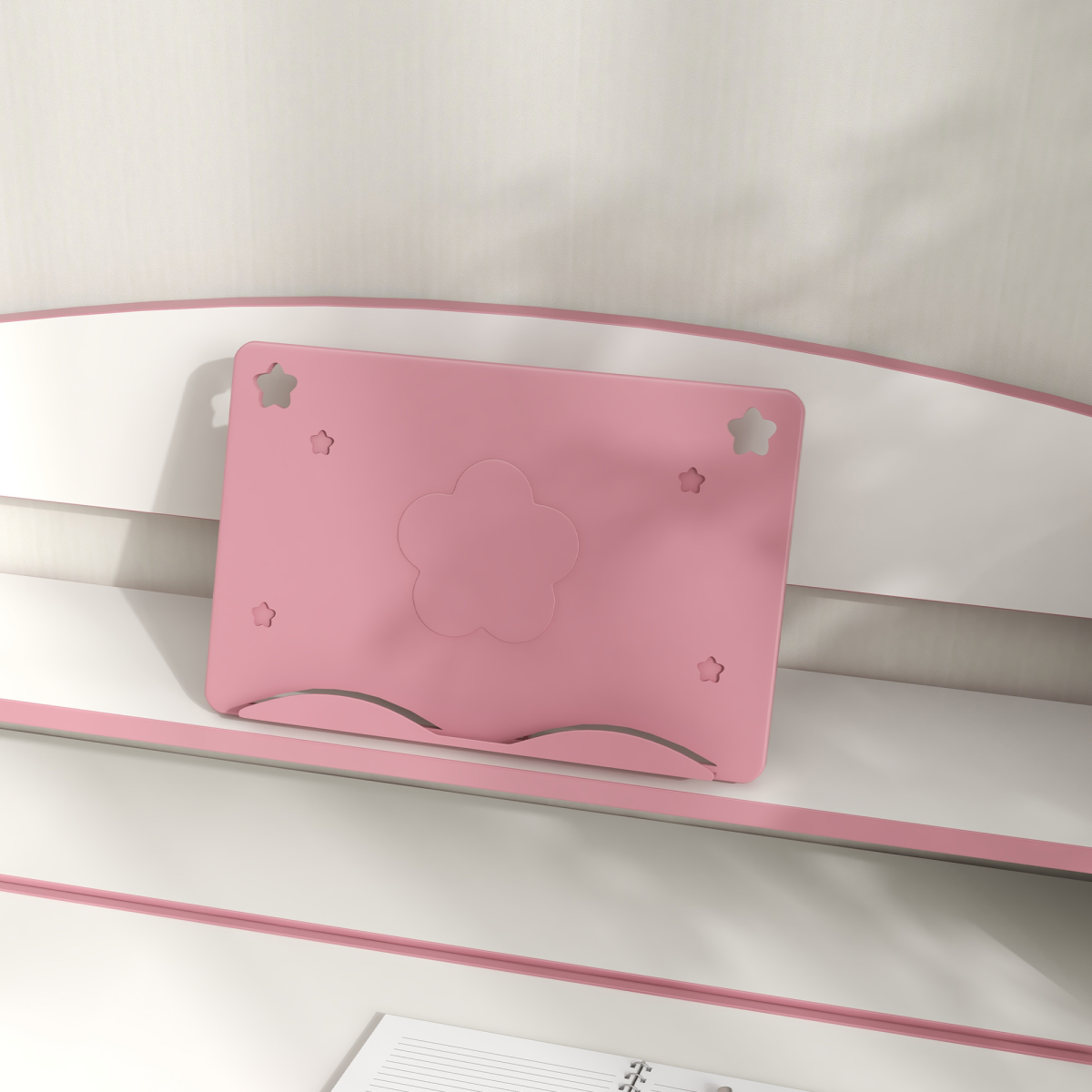 ZONEKIZ Height Adjustable Kids Desk and Chair Set, with Drawer, Bookshelf, Pink