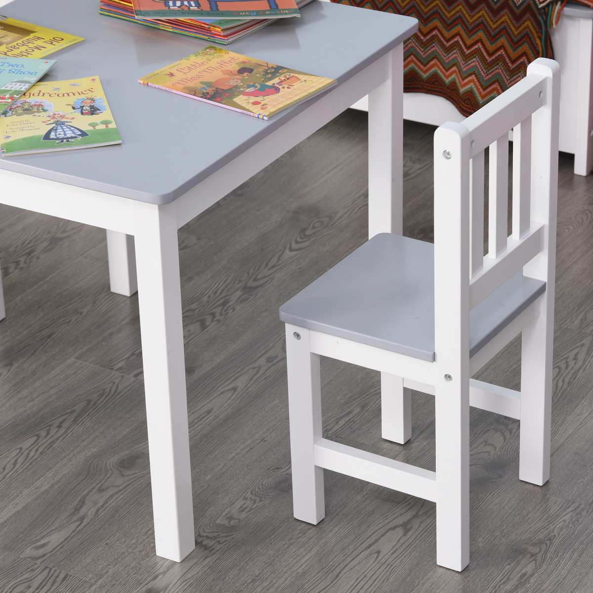 Kids Table and 2 Chairs Set 3 Pieces Toddler Multi-usage Desk Indoor
