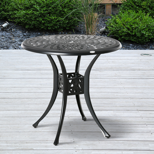 Round Garden Dining Table with Parasol Hole Cast Aluminium Black 78cm