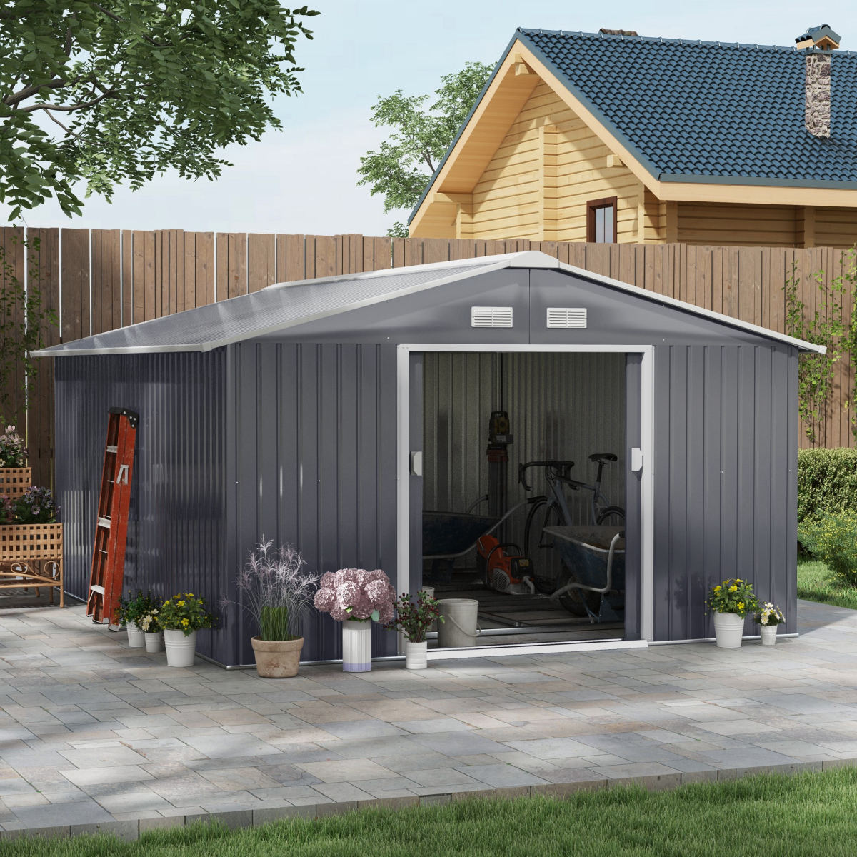 Foundation Ventilation Steel Outdoor Garden Shed Grey