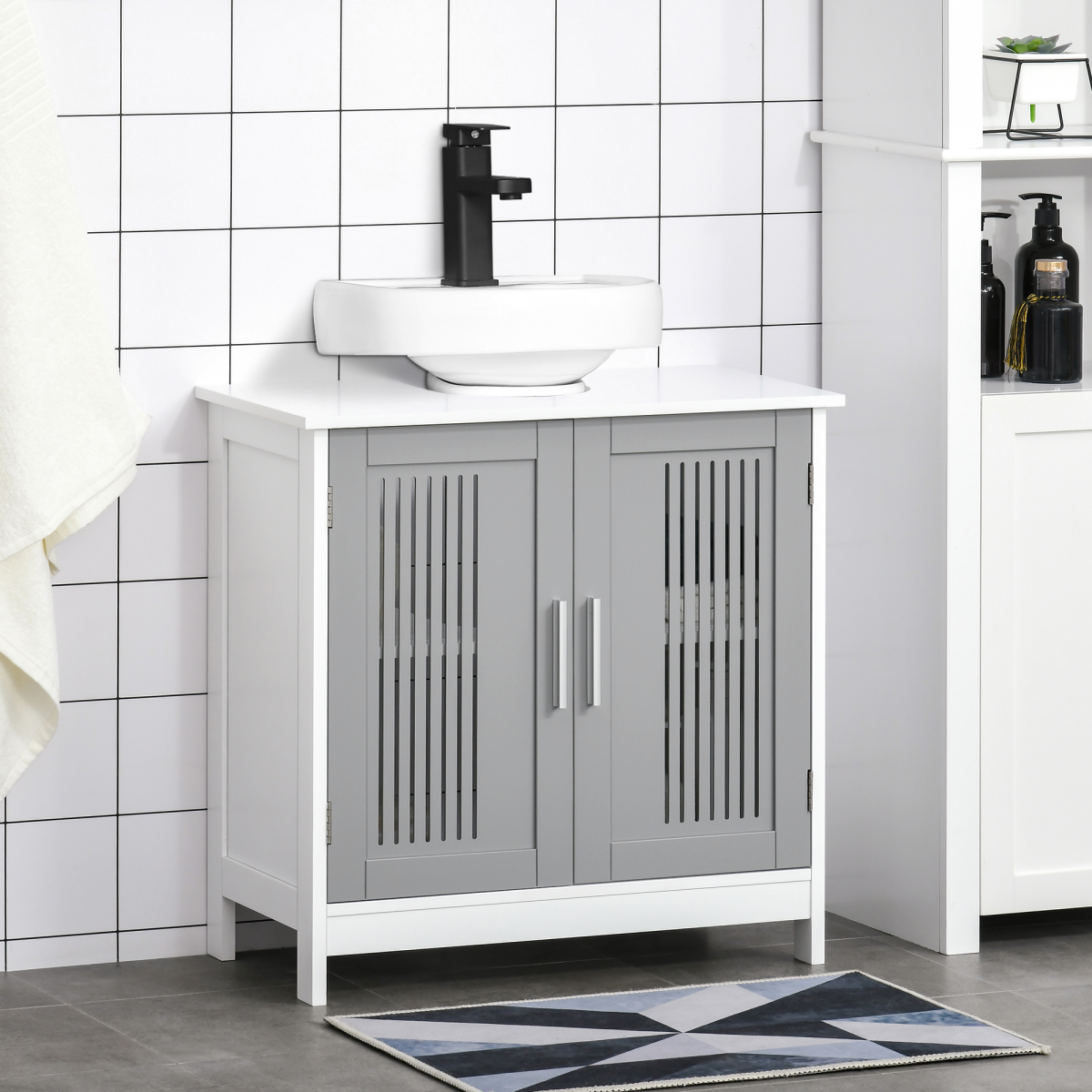Modern Under Sink Cabinet with 2 Doors, Bathroom Vanity Unit, White
