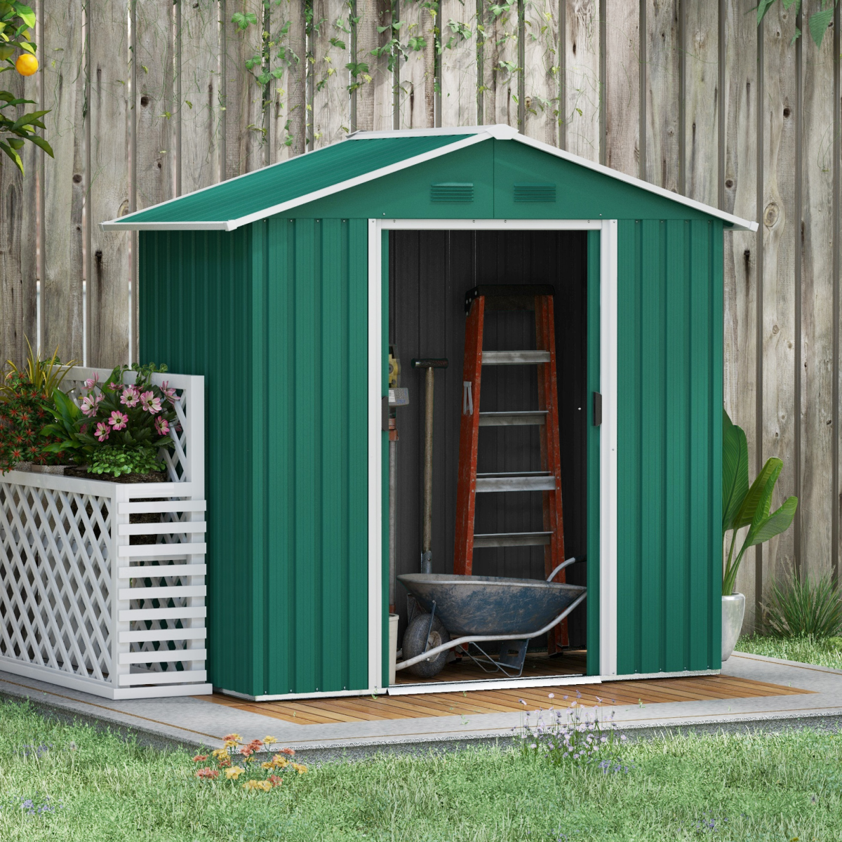 Metal Garden Shed for Garden and Outdoor Storage, Green 6.5x3.5ft