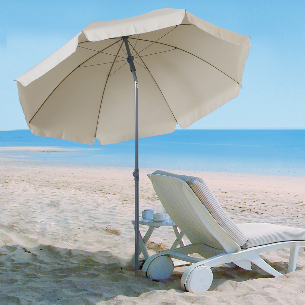 2.2M Tilt Beach Umbrella Parasol-Cream White