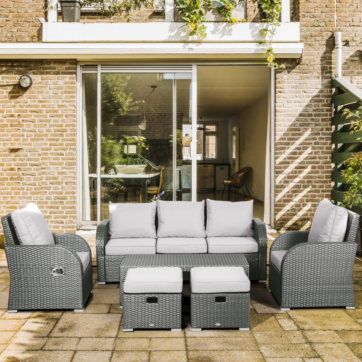 7-Seater Outdoor Garden Rattan Furniture Set w/ Recliners Grey