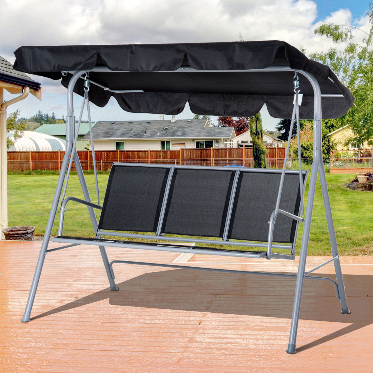 Outdoor 3-Seater Swing Chair-Black