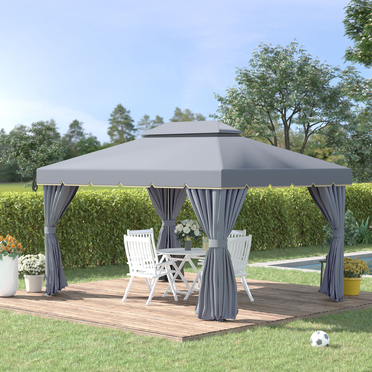 Aluminium Gazebo with 2 Tiers Roof Garden Nets Sidewalls