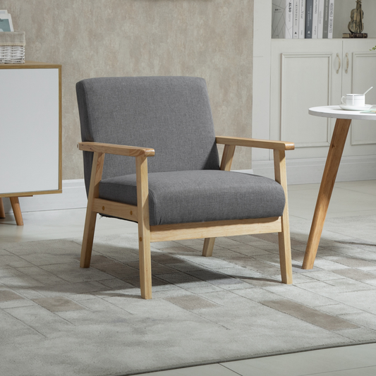 Linen Upholstered Pine Wood Accent Armchair