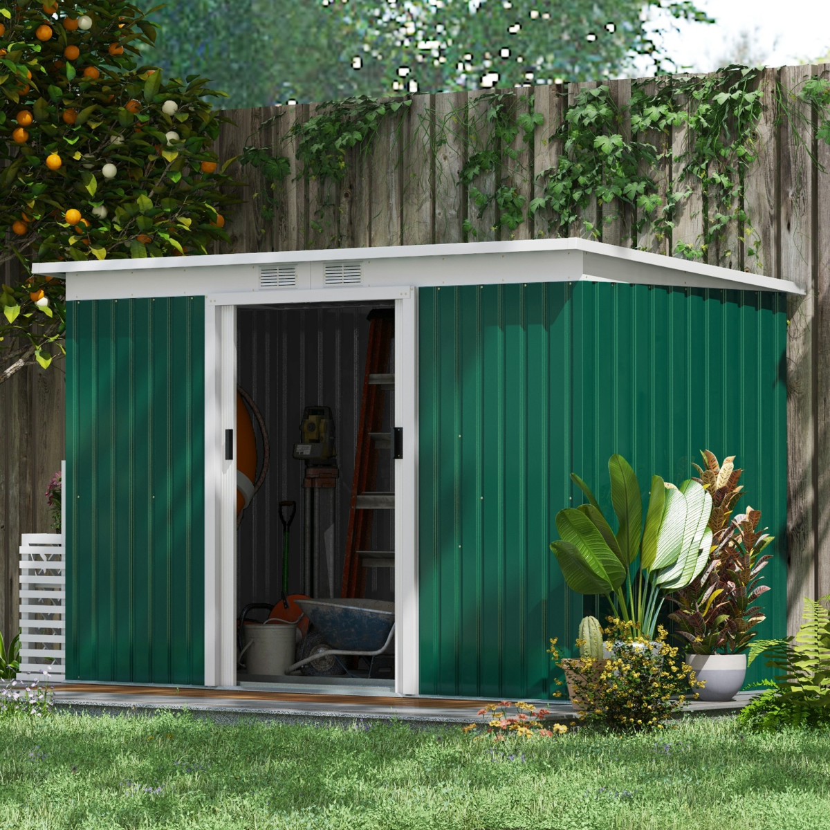 Garden Metal Storage Shed Equipment Tool Box Ventilation & Doors