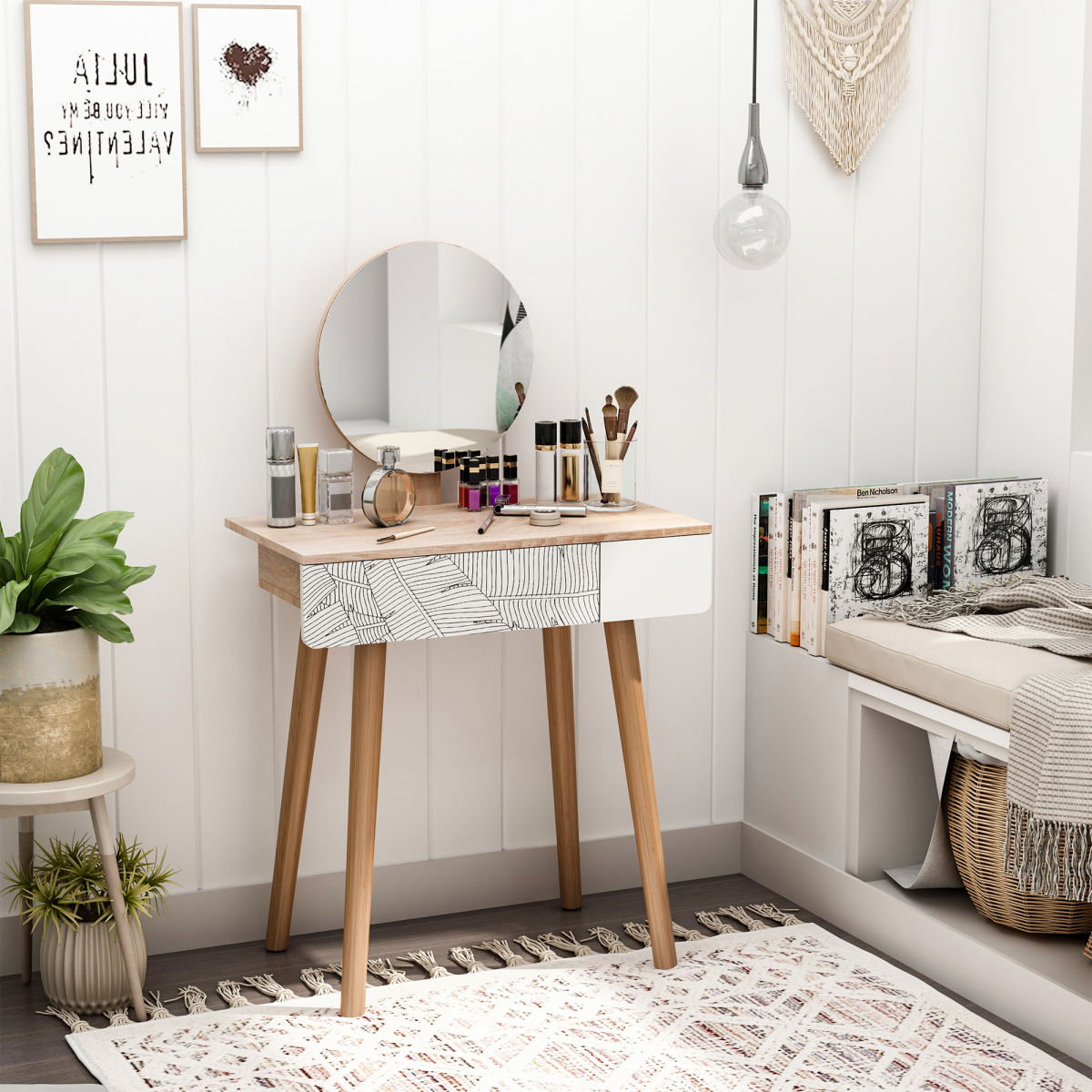 Wooden Nordic Dressing Table Brown/White