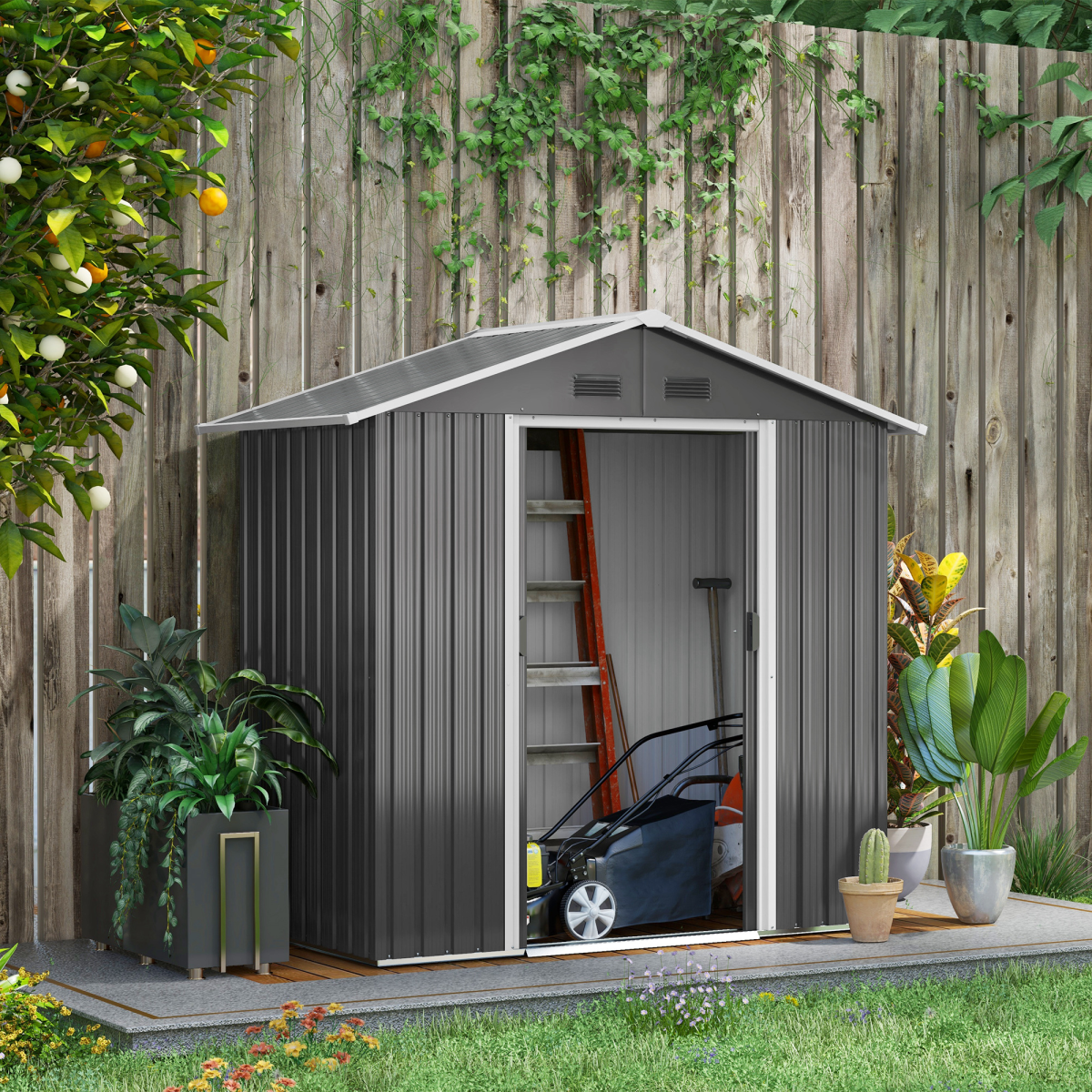 Metal Garden Shed for Garden and Outdoor Storage, Dark Grey 6.5x3.5ft