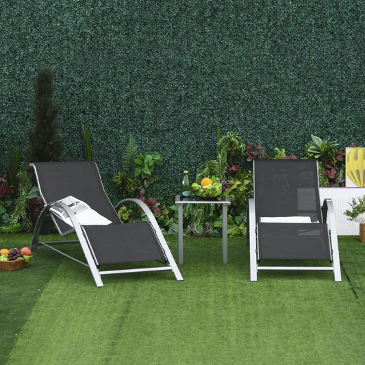 Lounge Chair Set Garden Sunbathing Chair w/ Table Black 3 Pieces