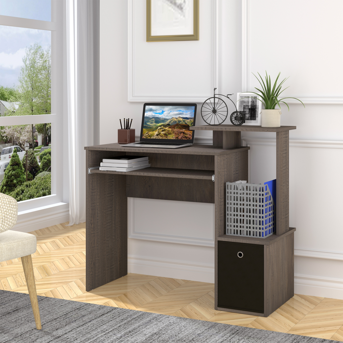 Computer Desk with Sliding Keyboard Tray Storage Drawer Shelf