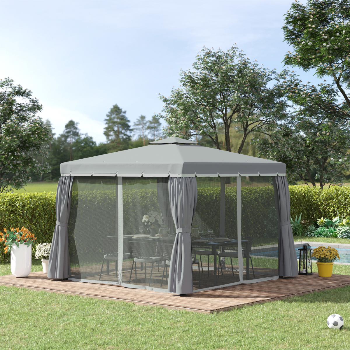 Gazebo Canopy 2 Tier Roof Mosquito Net Aluminum,