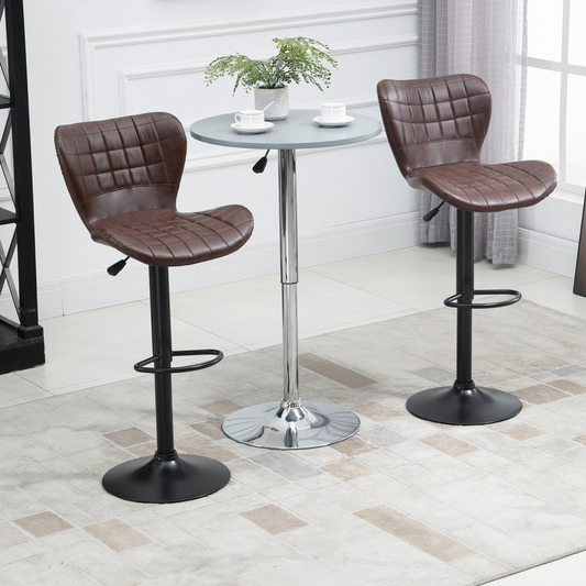 Adjustable Height Swivel Bar Chairs in PU Leather with Backrest