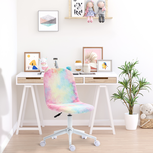 Fluffy Unicorn Office Chair w/ Swivel Wheel, Cute Desk Chair, Rainbow