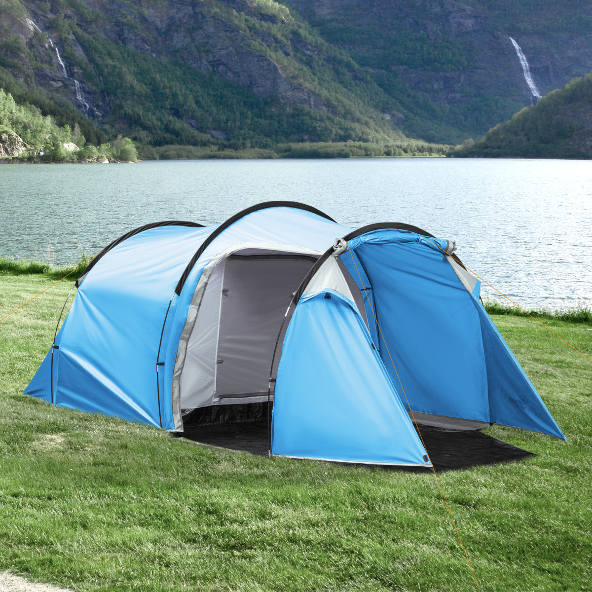 Camping Tent w/ 2 Rooms Porch Vents Rainfly Weather-Resistant 3 persons