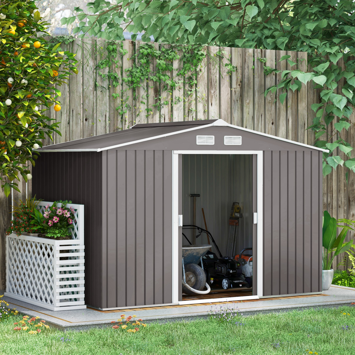 Foundation Ventilation Steel Outdoor Garden Shed Grey