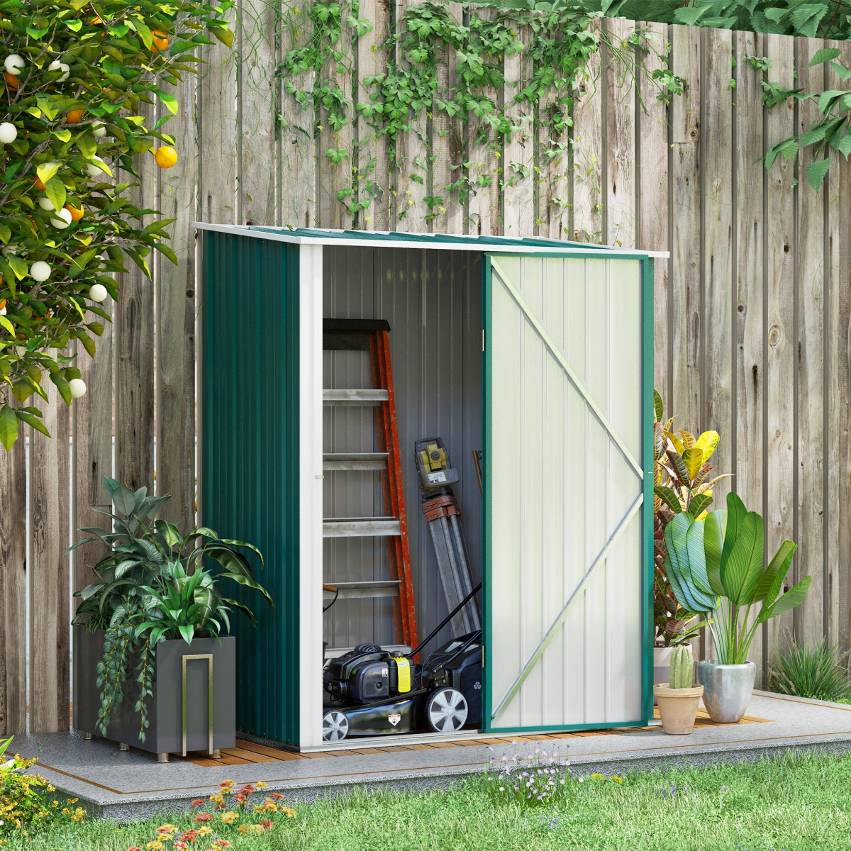 Storage Shed Steel Garden Shed w/ Lockable Door for Garden