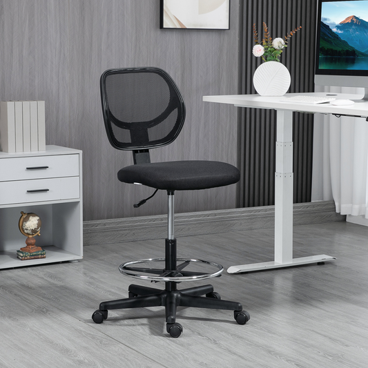 Draughtsman Chair Tall Office Chair w/ Adjustable Footrest Ring Black