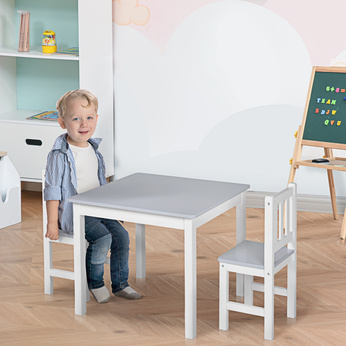 Kids Table and 2 Chairs Set 3 Pieces Toddler Multi-usage Desk Indoor
