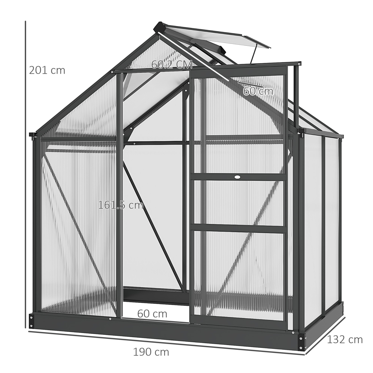 Polycarbonate Walk-In Garden Greenhouse Aluminium Frame w/ Slide Door 6 x 4ft