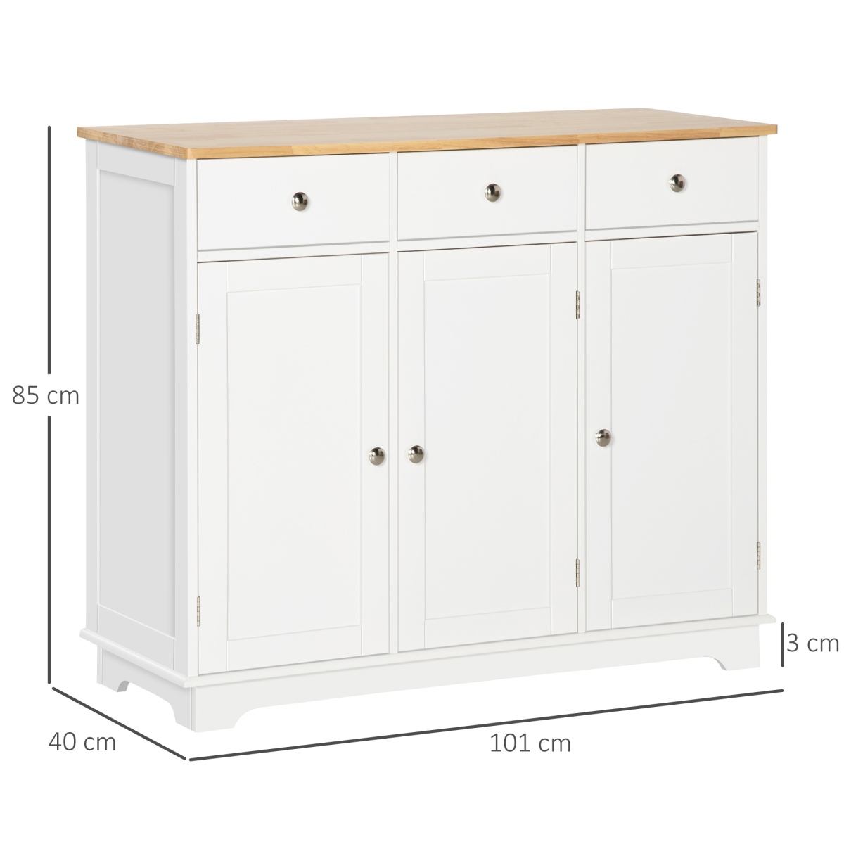 Sideboard with Rubberwood Top, Buffet Drawers and Adjustable Shelves