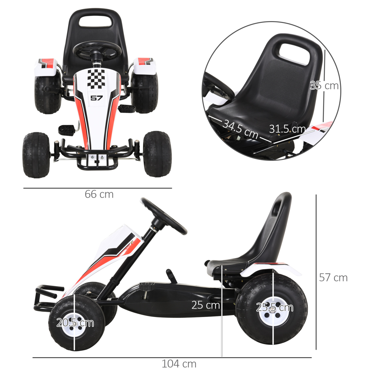Child's Racing-Style Pedal Go Kart w/ Brake Gears Steering Wheel Seat