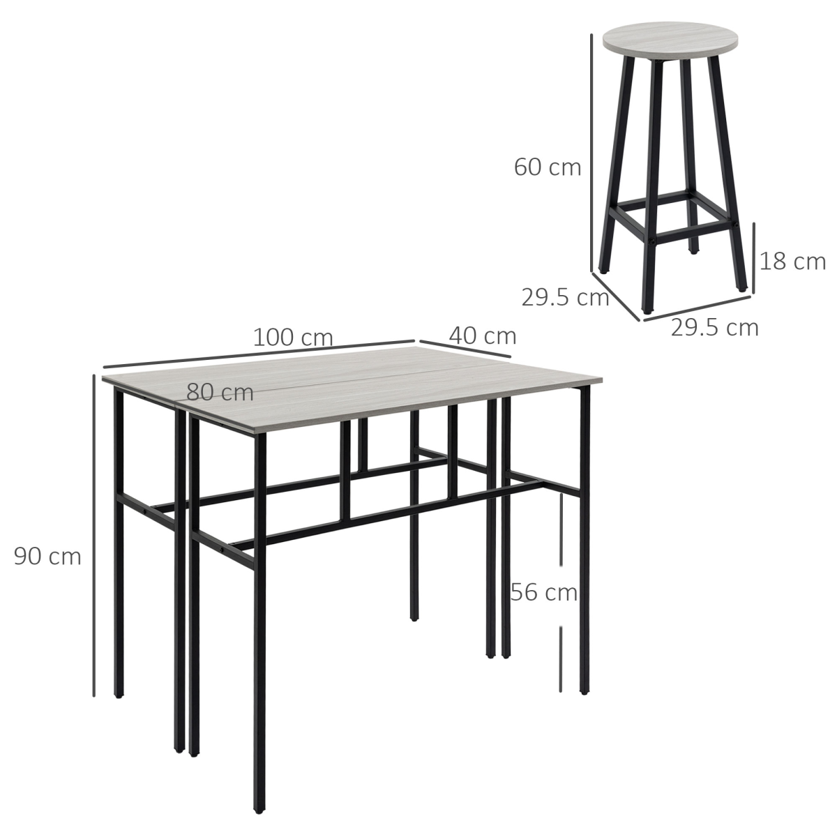 6-Piece Bar Table Set, 2 Breakfast Tables with 4 Stools