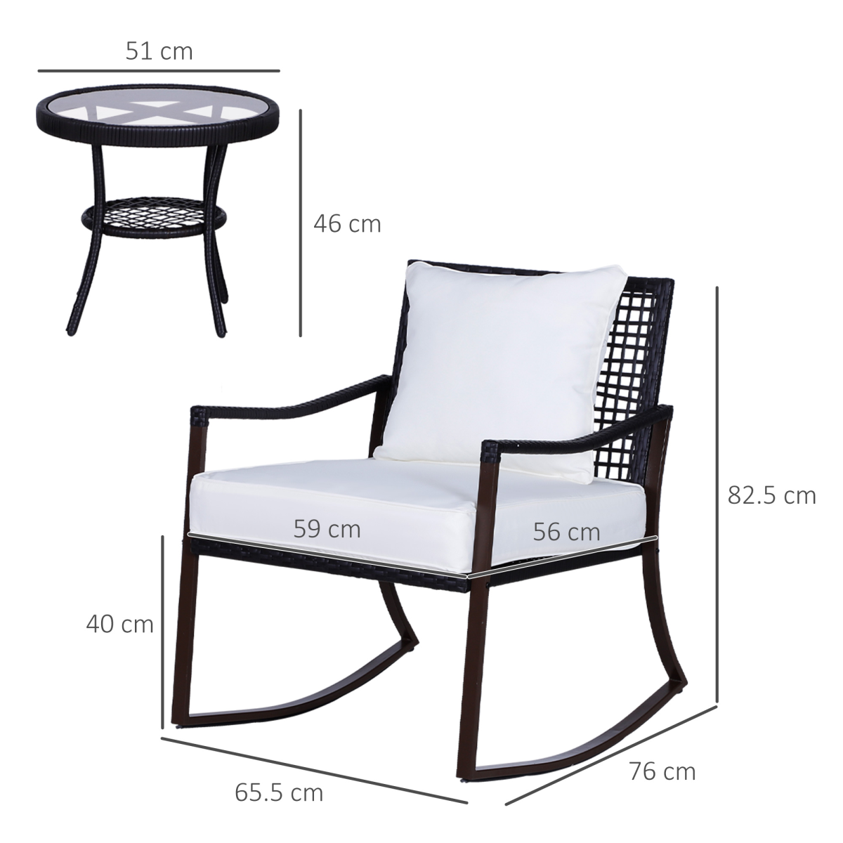 3 PCS Rocking Chair Bistro Set-Brown/Cream White