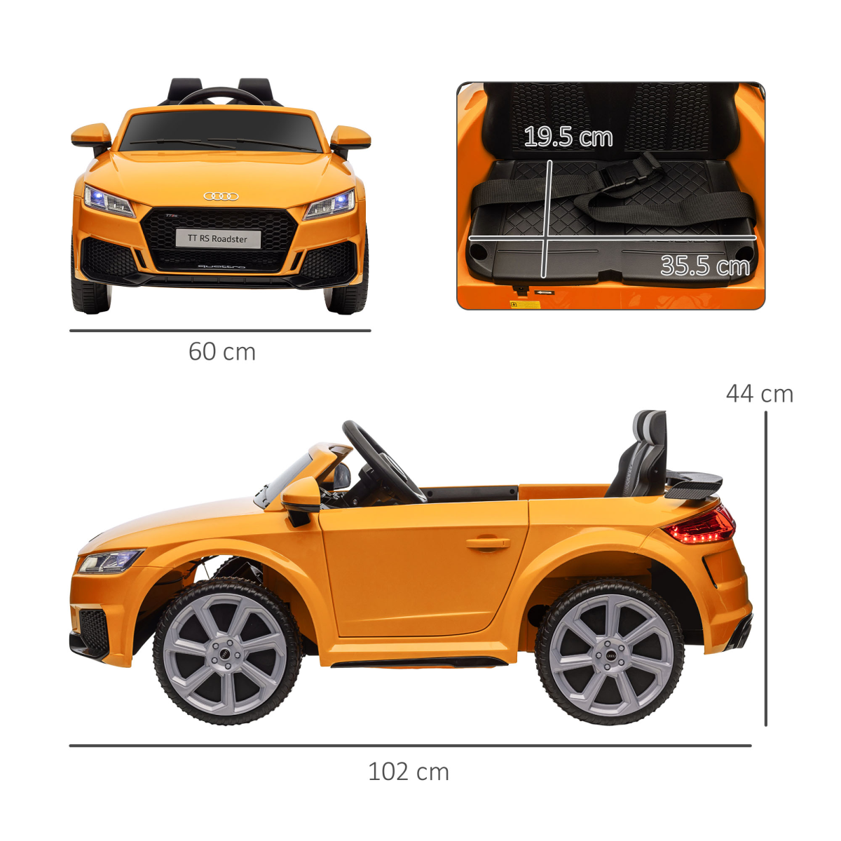 Battery Licensed Audi TT RS Ride-On Car w/ Removable Highlights, MP3 Player 12V