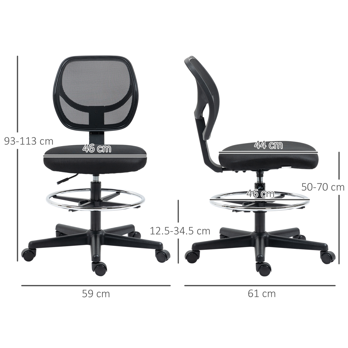 Draughtsman Chair Tall Office Chair w/ Adjustable Footrest Ring Black