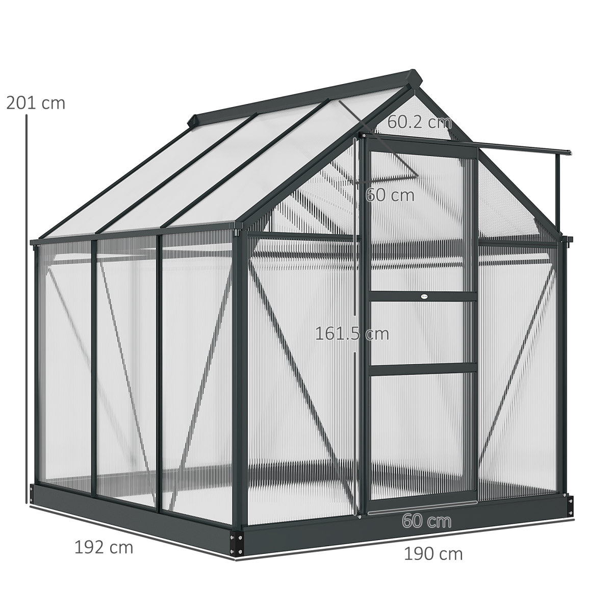 Polycarbonate Walk-In Garden Greenhouse Aluminium Frame w/ Slide Door 6 x 6ft