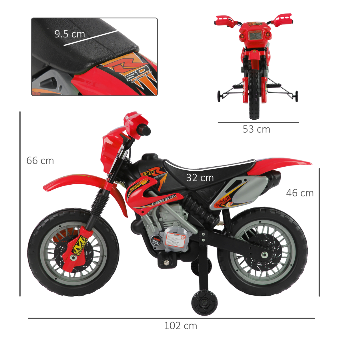 Kids Electric Motorbike Motorcycle Ride On for 3-6 Years Red 6V