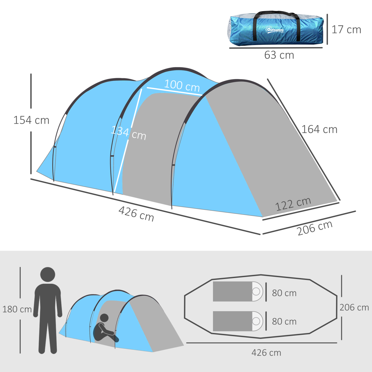 Camping Tent w/ 2 Rooms Porch Vents Rainfly Weather-Resistant 3 persons