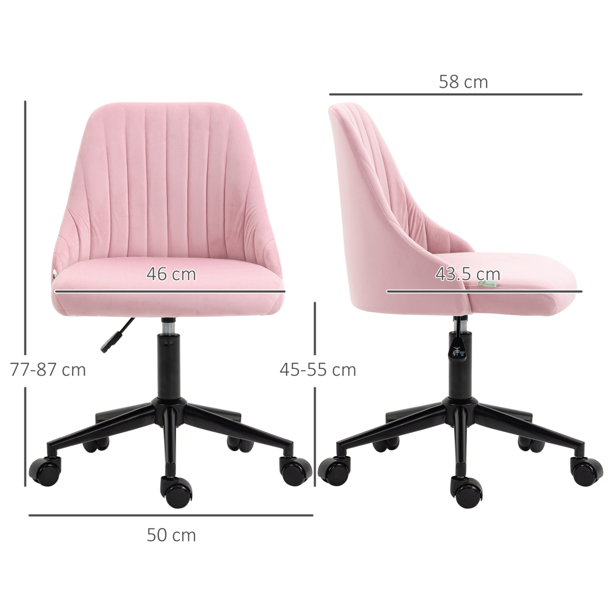 Office Chair with Adjustable Height and Wheels Velvet