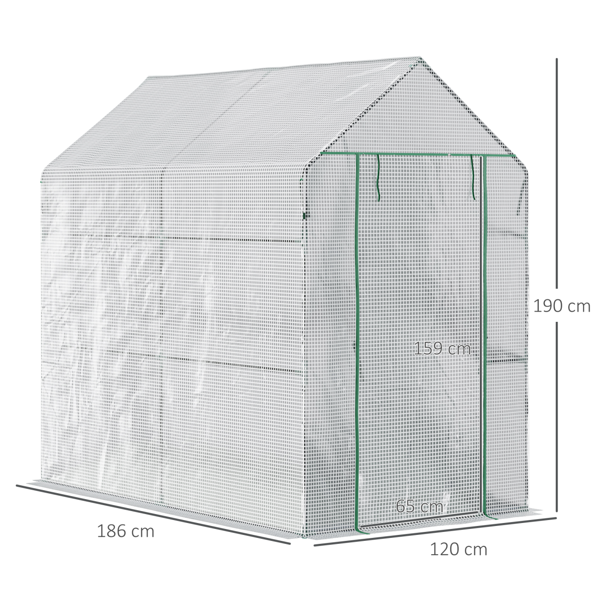 Walk in Garden Greenhouse with Shelves Steeple 186Lx120Wx190Hcm White