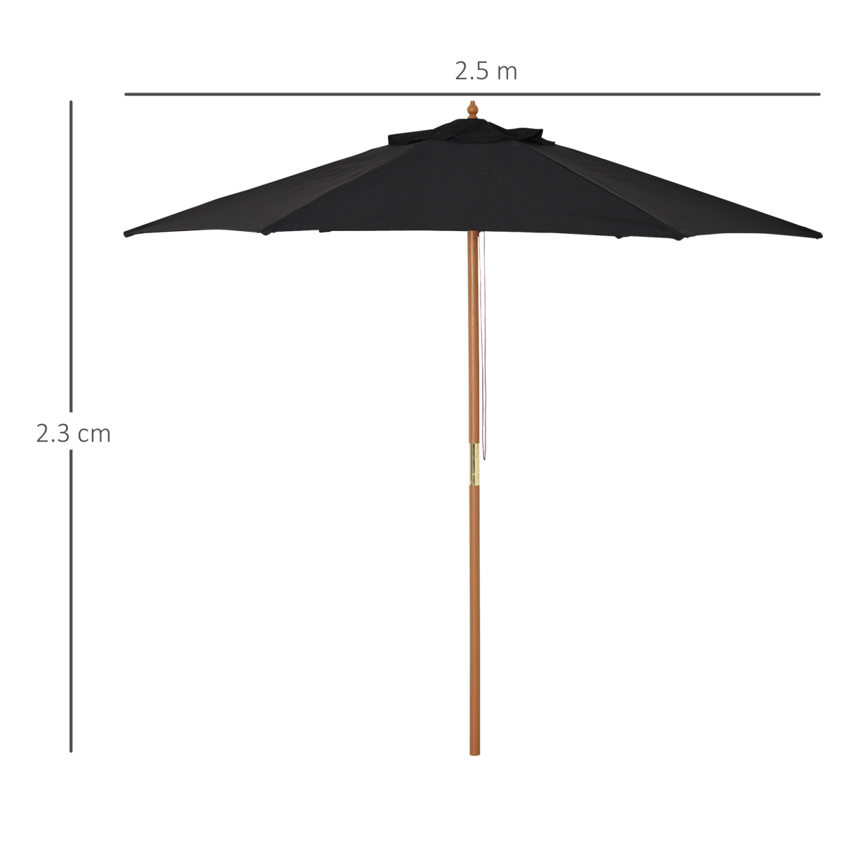 Wood Garden Parasol Sun Shade Patio Outdoor Wooden Umbrella Canopy Black 2.5m