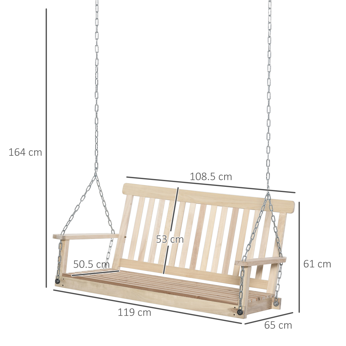 Wooden 2-Seater Poch Swing Chair Hanging Hammock Chains