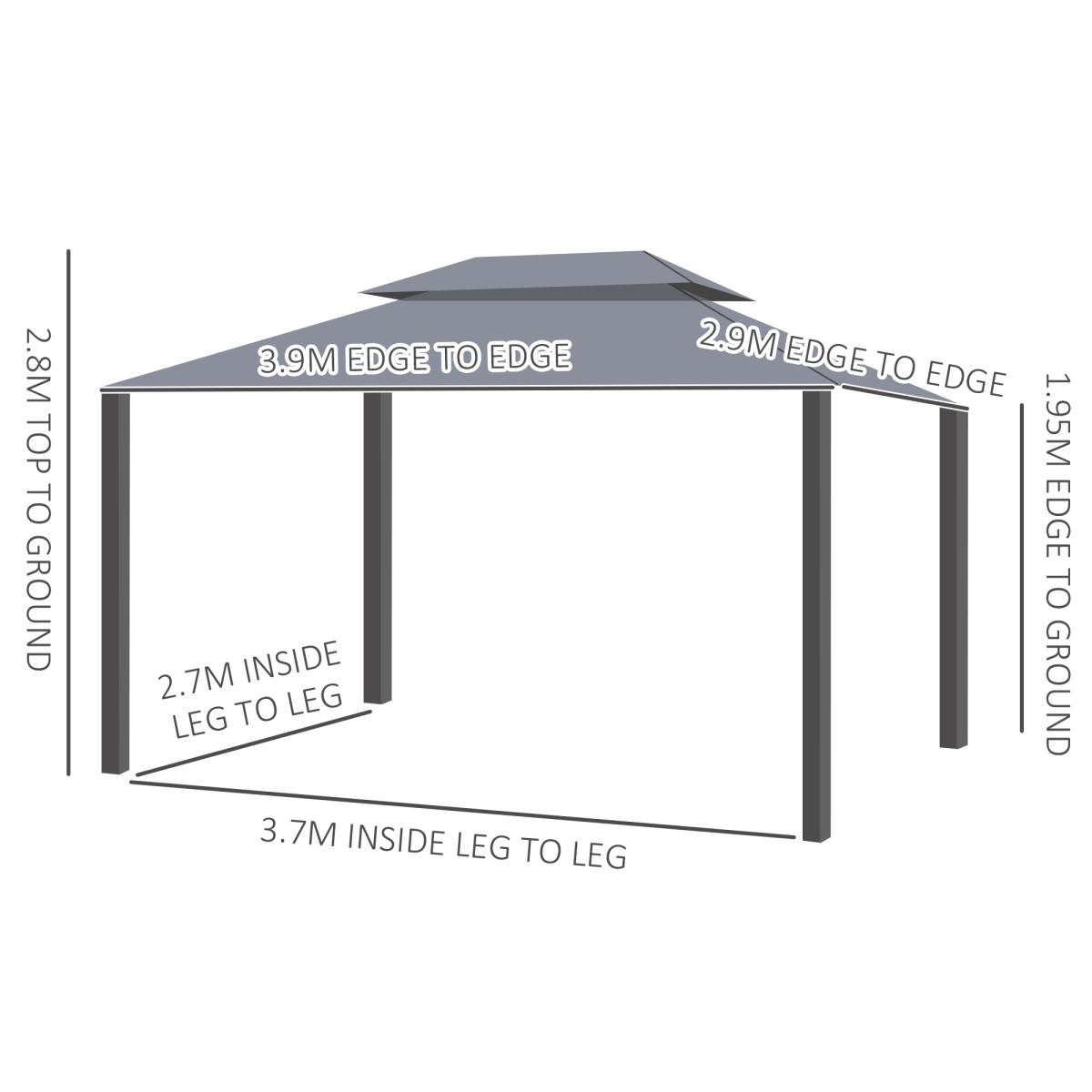 Aluminium Gazebo with 2 Tiers Roof Garden Nets Sidewalls