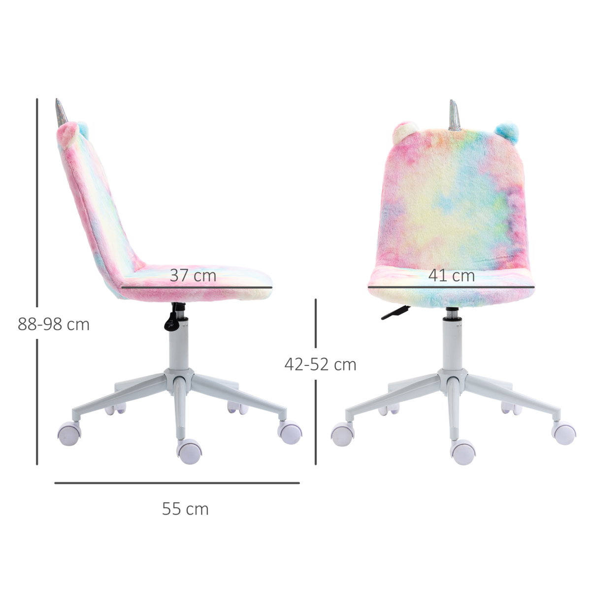 Fluffy Unicorn Office Chair w/ Swivel Wheel, Cute Desk Chair, Rainbow