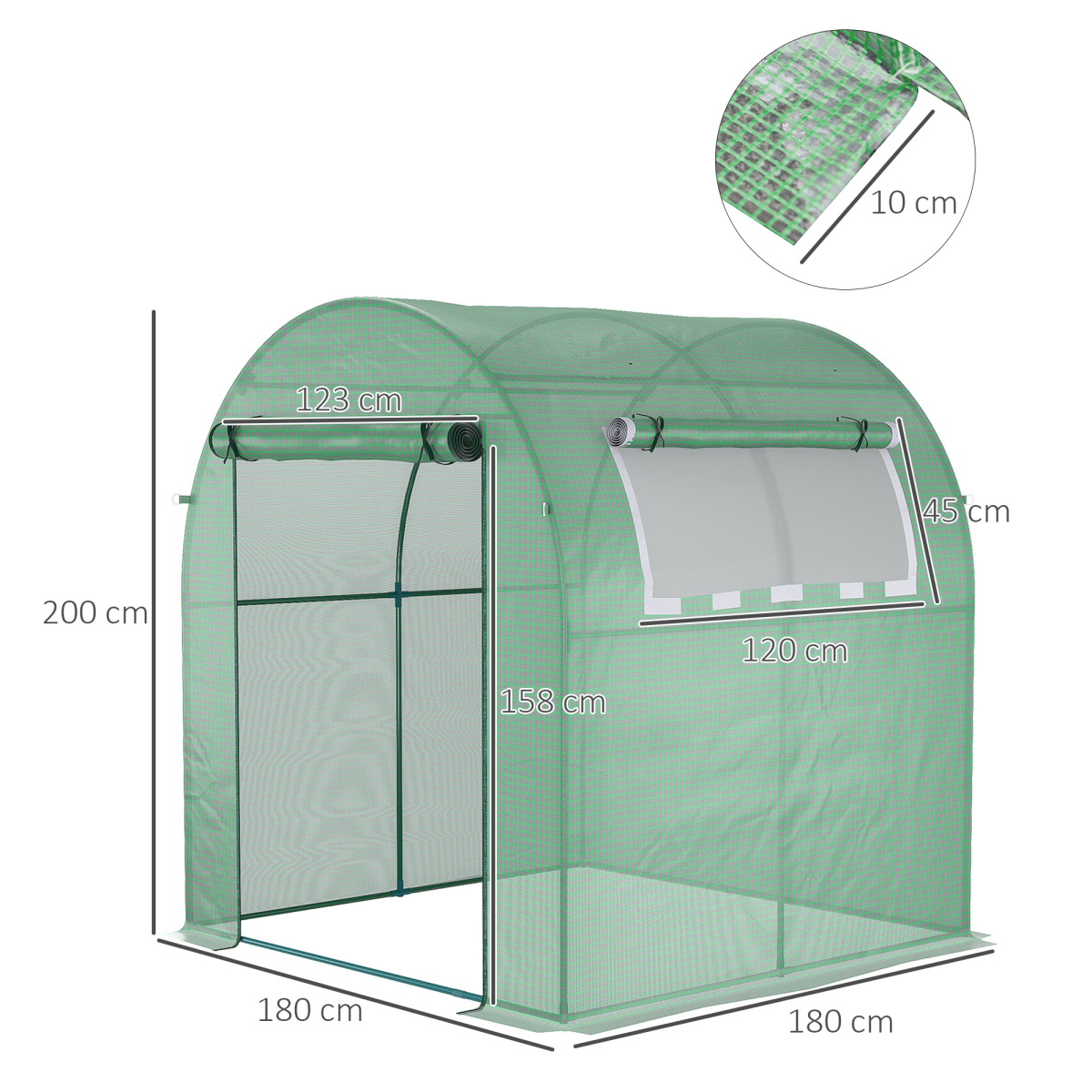 Polytunnel Greenhouse for Garden W/ Mesh Window and Steel Frame, 1.8 x 1.8 x 2 m