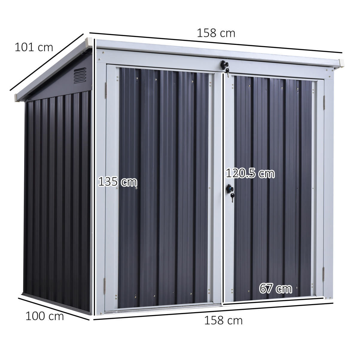 Steel Garden Storage Shed Double Door & Lid Dustbin Rubbish Cover 2