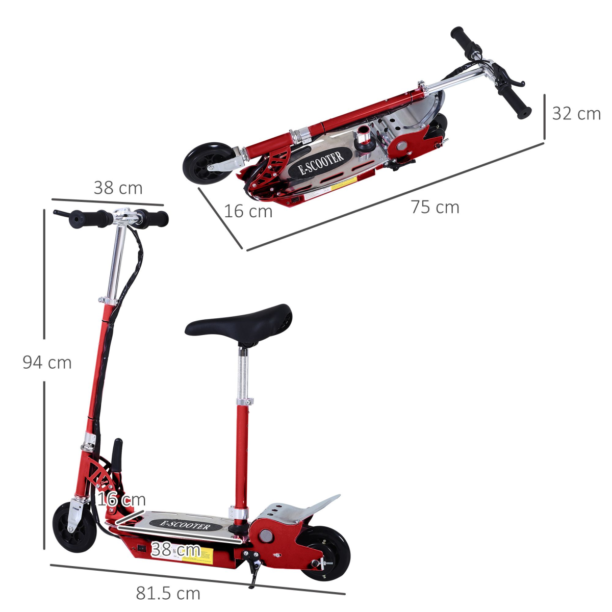Teen Foldable Electric Scooter Battery 12V 120W w/ Brake Kickstand HOMCOM