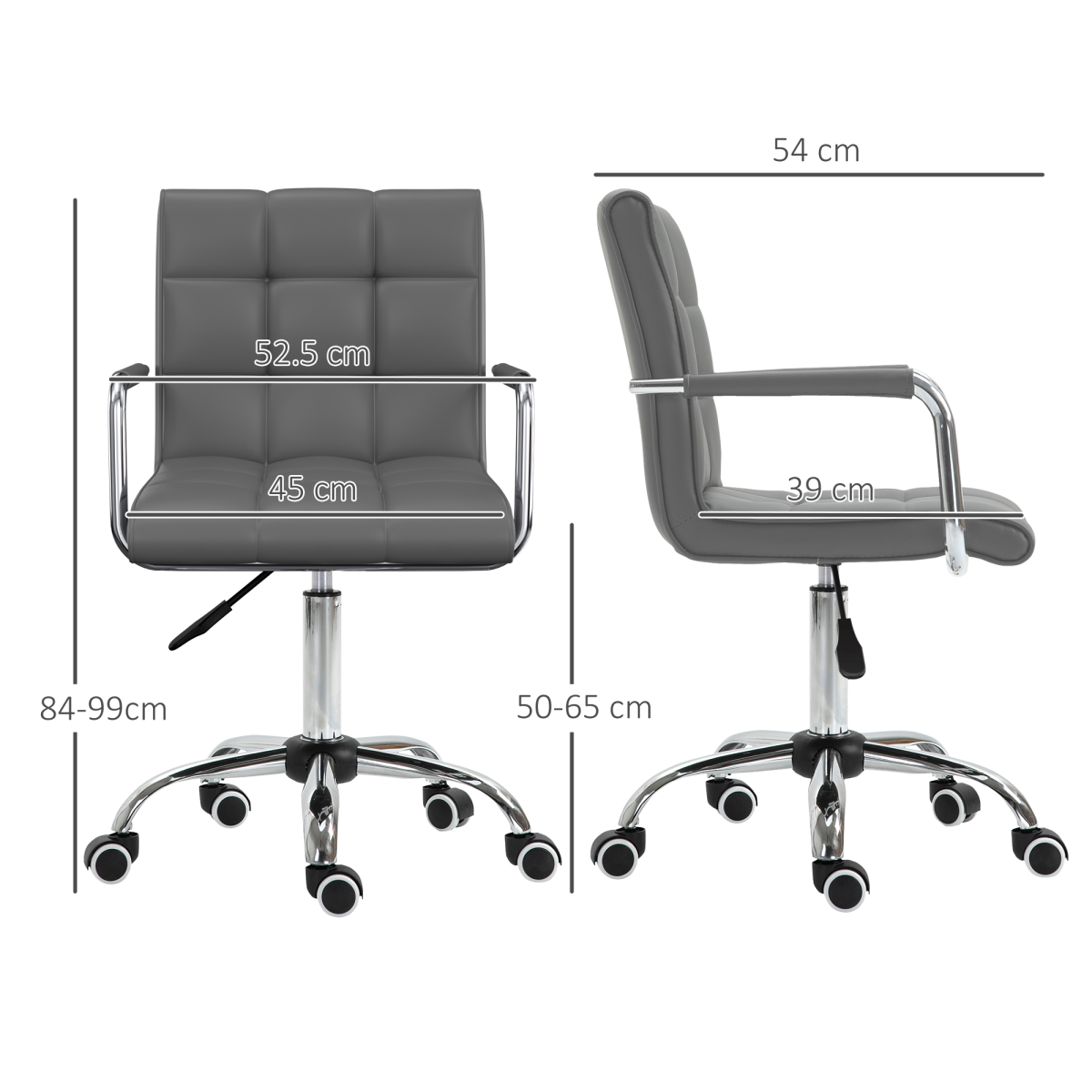 Mid Back PU Leather Home Office Chair Swivel Desk Chair with Arm, Wheel, Grey
