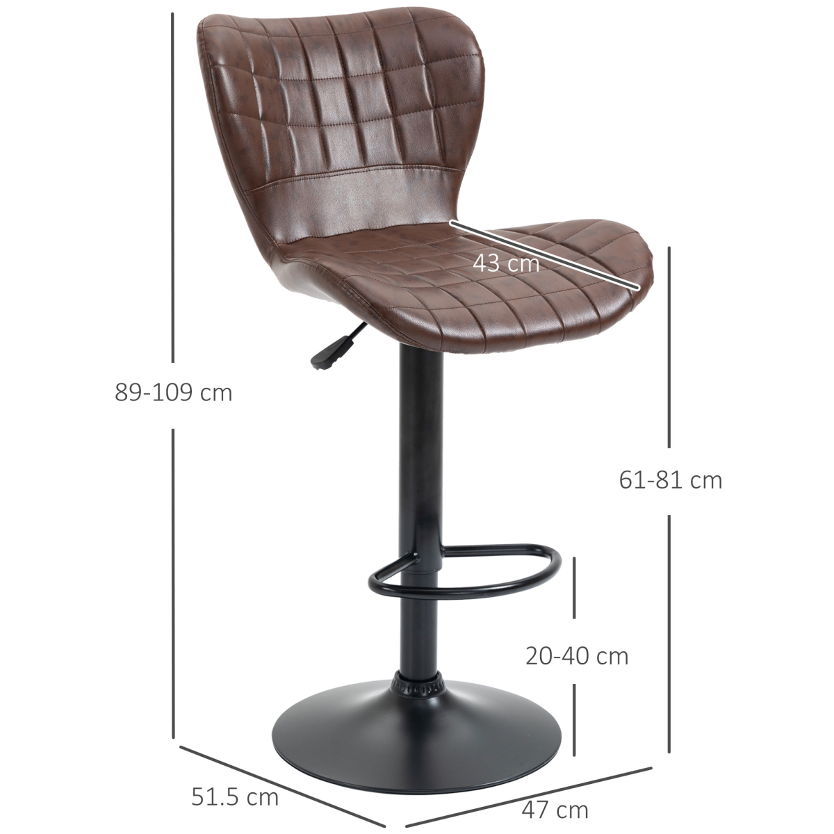Adjustable Height Swivel Bar Chairs in PU Leather with Backrest
