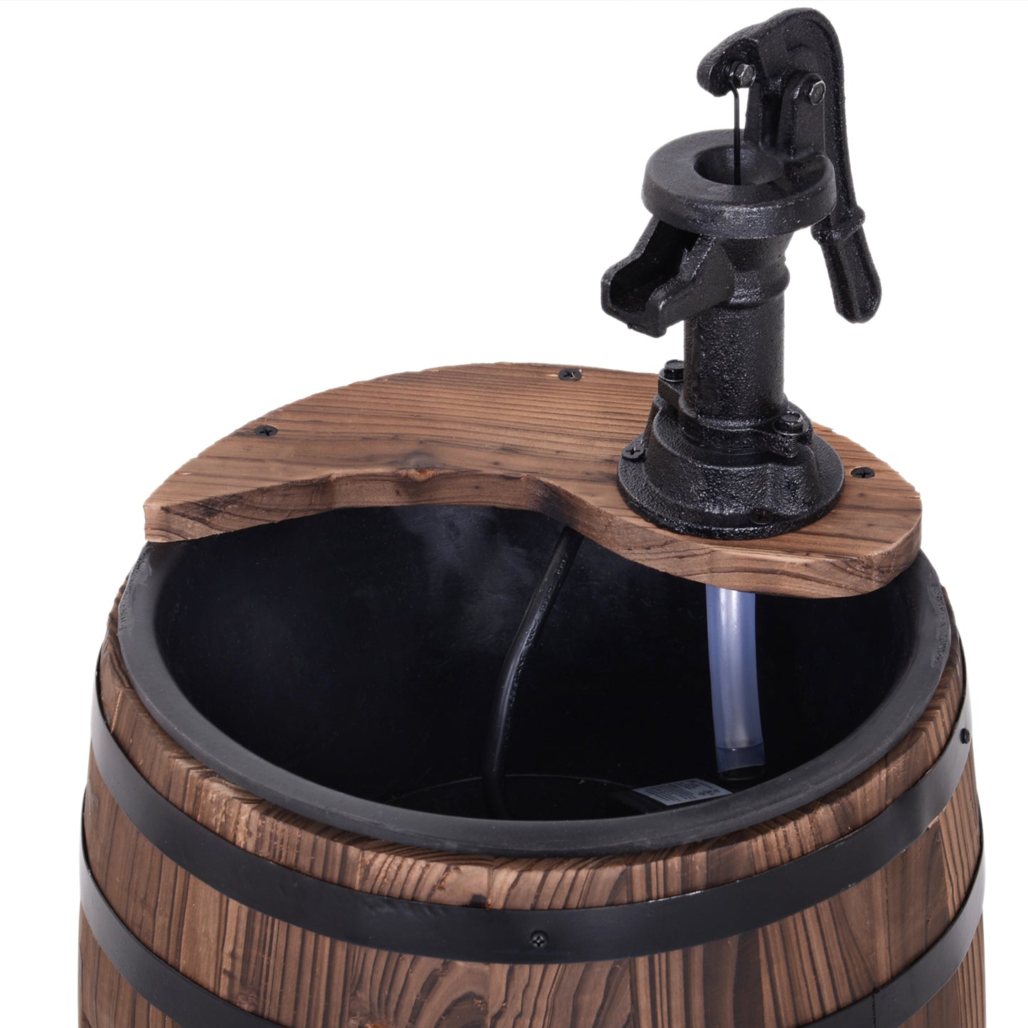 Wood Barrel Pump Garden Fountain Water Feature Flower Planter Stand New