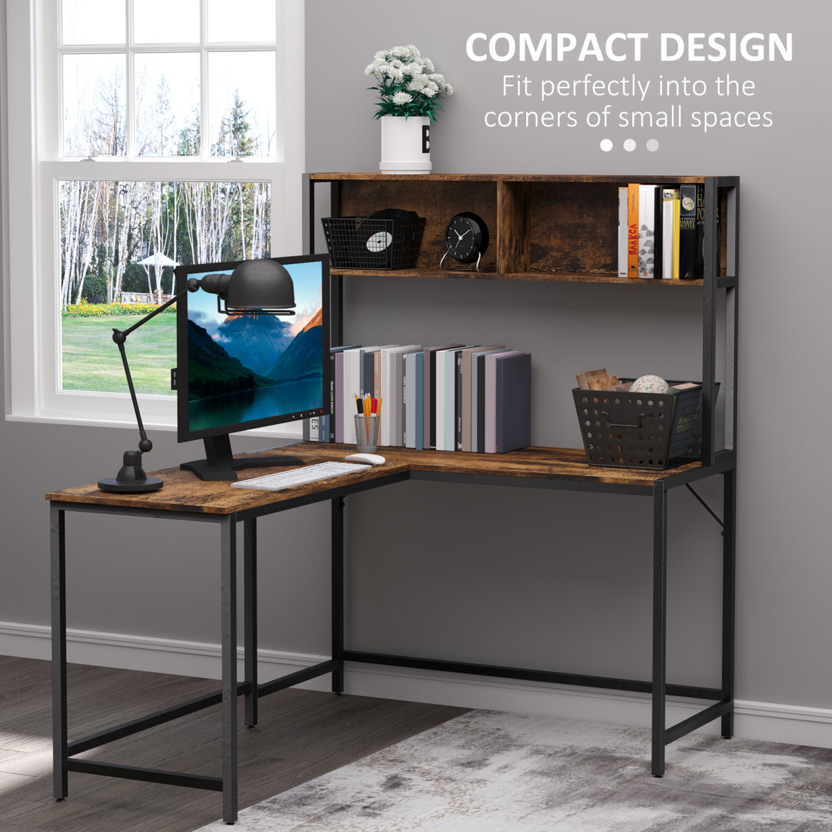 Industrial L-Shaped Desk w Shelf