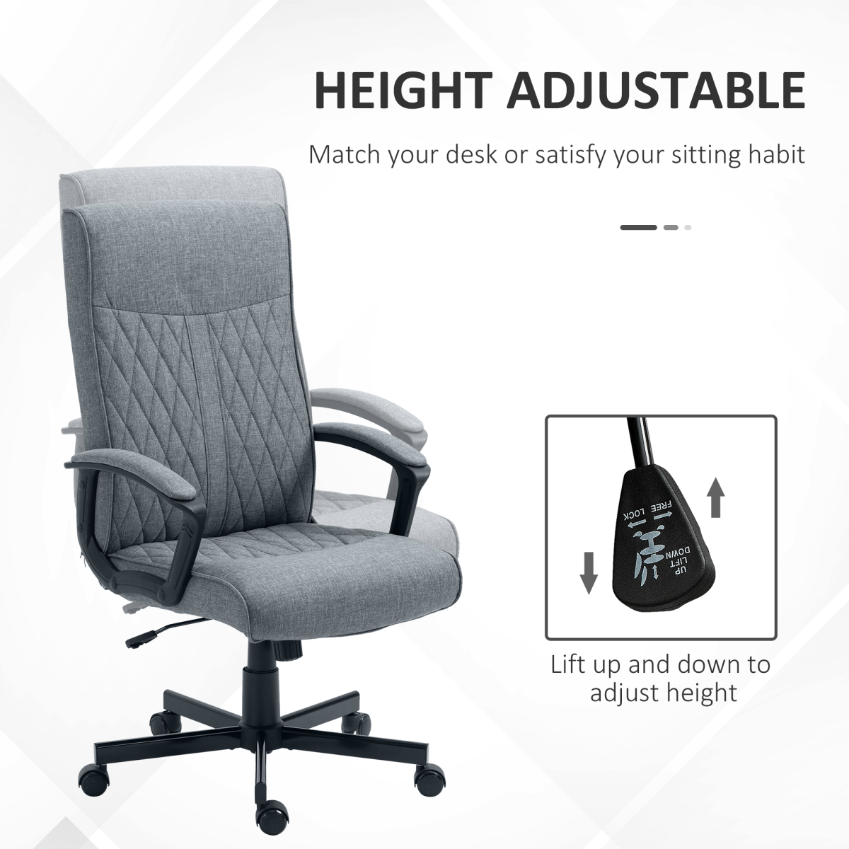 High-Back Home Office Chair with Adjustable Height and Swivel Wheels
